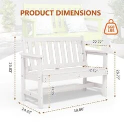Garden Bench All-Weather HDPE 2-Person Plastic Outdoor Bench In White 12 Garden Bench All-Weather HDPE 2-Person Plastic Outdoor Bench In White -More Furniture Store jearey outdoor benches zlf gycy wh fa 1000