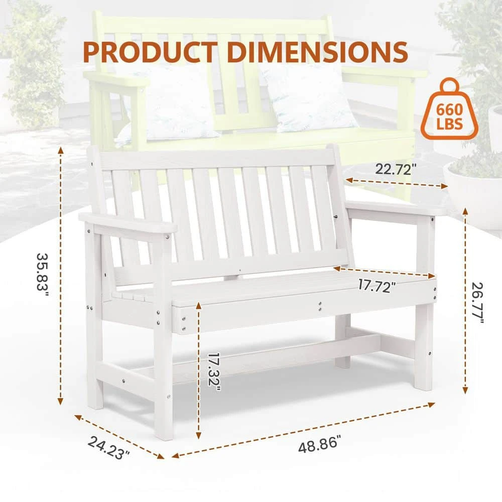 Garden Bench All-Weather HDPE 2-Person Plastic Outdoor Bench In White 6 Garden Bench All-Weather HDPE 2-Person Plastic Outdoor Bench In White - Image 6
