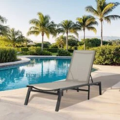 Modern Inspired Beige Metal Outdoor Chaise Lounge -More Furniture Store jearey outdoor chaise lounges aflc beige 4f 1000