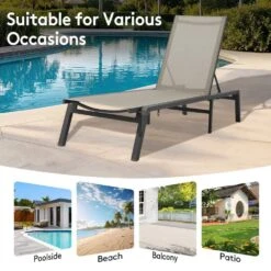 Modern Inspired Beige Metal Outdoor Chaise Lounge -More Furniture Store jearey outdoor chaise lounges aflc beige d4 1000