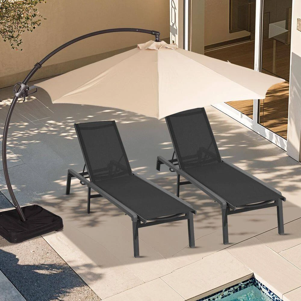 Modern Inspired Black Metal Outdoor Chaise Lounge 7 Modern Inspired Black Metal Outdoor Chaise Lounge - Image 7