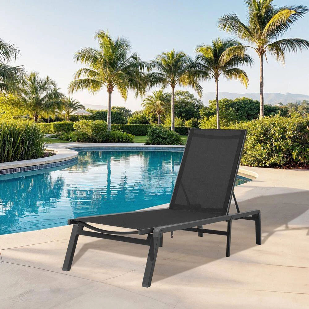 Modern Inspired Black Metal Outdoor Chaise Lounge 6 Modern Inspired Black Metal Outdoor Chaise Lounge - Image 6