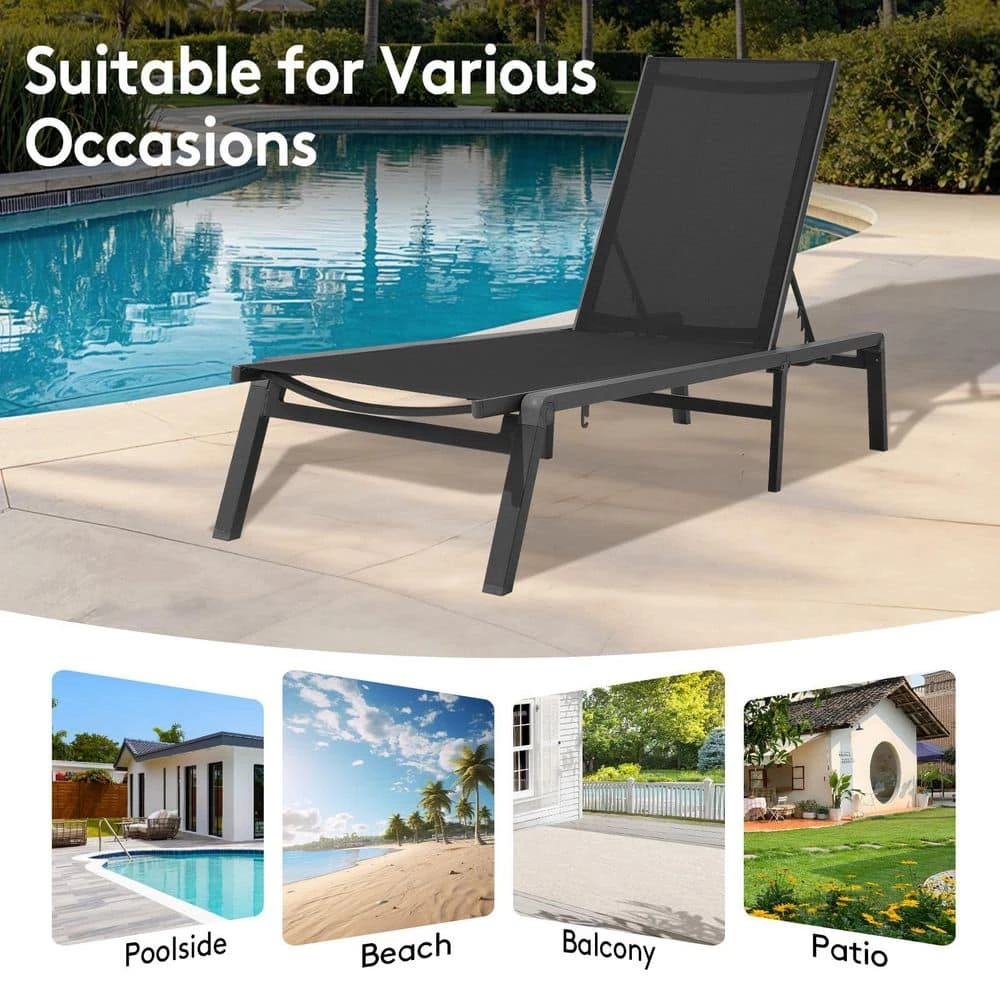 Modern Inspired Black Metal Outdoor Chaise Lounge 11 Modern Inspired Black Metal Outdoor Chaise Lounge - Image 11