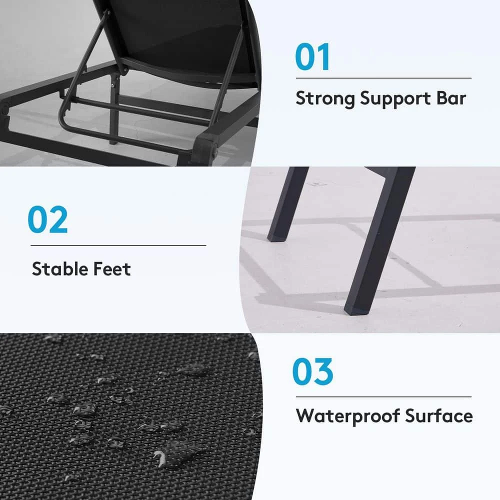 Modern Inspired Black Metal Outdoor Chaise Lounge 2 Modern Inspired Black Metal Outdoor Chaise Lounge - Image 2