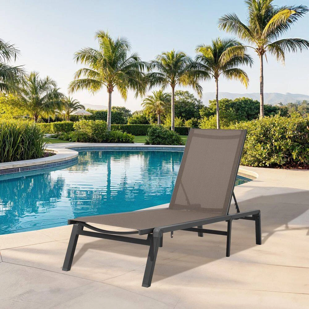 Modern Inspired Mocha Metal Outdoor Chaise Lounge 6 Modern Inspired Mocha Metal Outdoor Chaise Lounge - Image 6