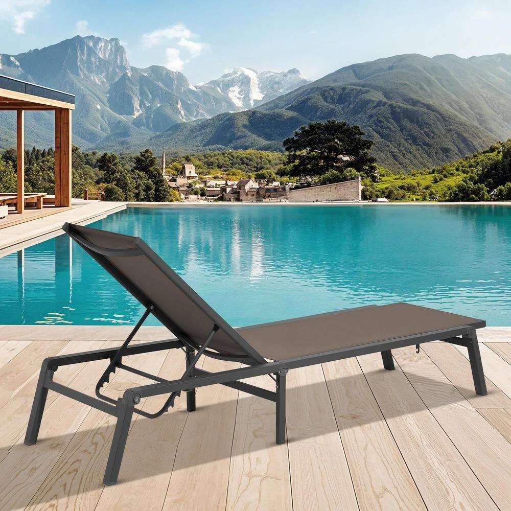 Modern Inspired Mocha Metal Outdoor Chaise Lounge 1 Modern Inspired Mocha Metal Outdoor Chaise Lounge