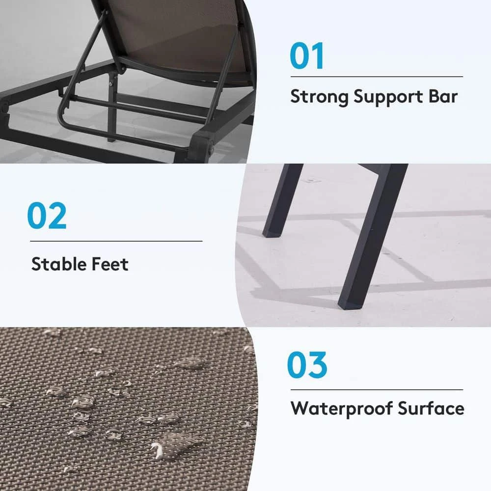 Modern Inspired Mocha Metal Outdoor Chaise Lounge 2 Modern Inspired Mocha Metal Outdoor Chaise Lounge - Image 2