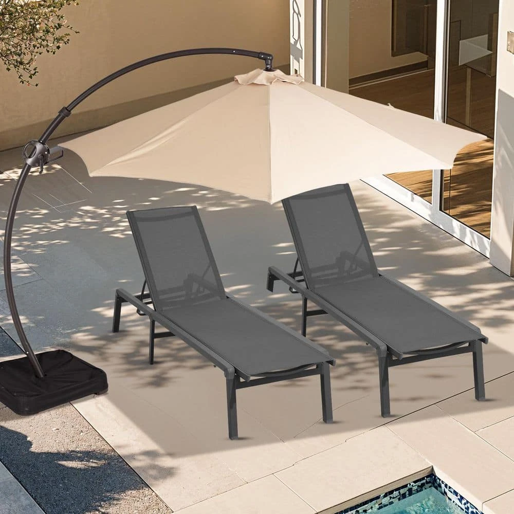 Modern Inspired Gray Metal Outdoor Chaise Lounge 7 Modern Inspired Gray Metal Outdoor Chaise Lounge - Image 7