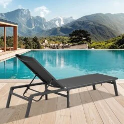 Modern Inspired Gray Metal Outdoor Chaise Lounge