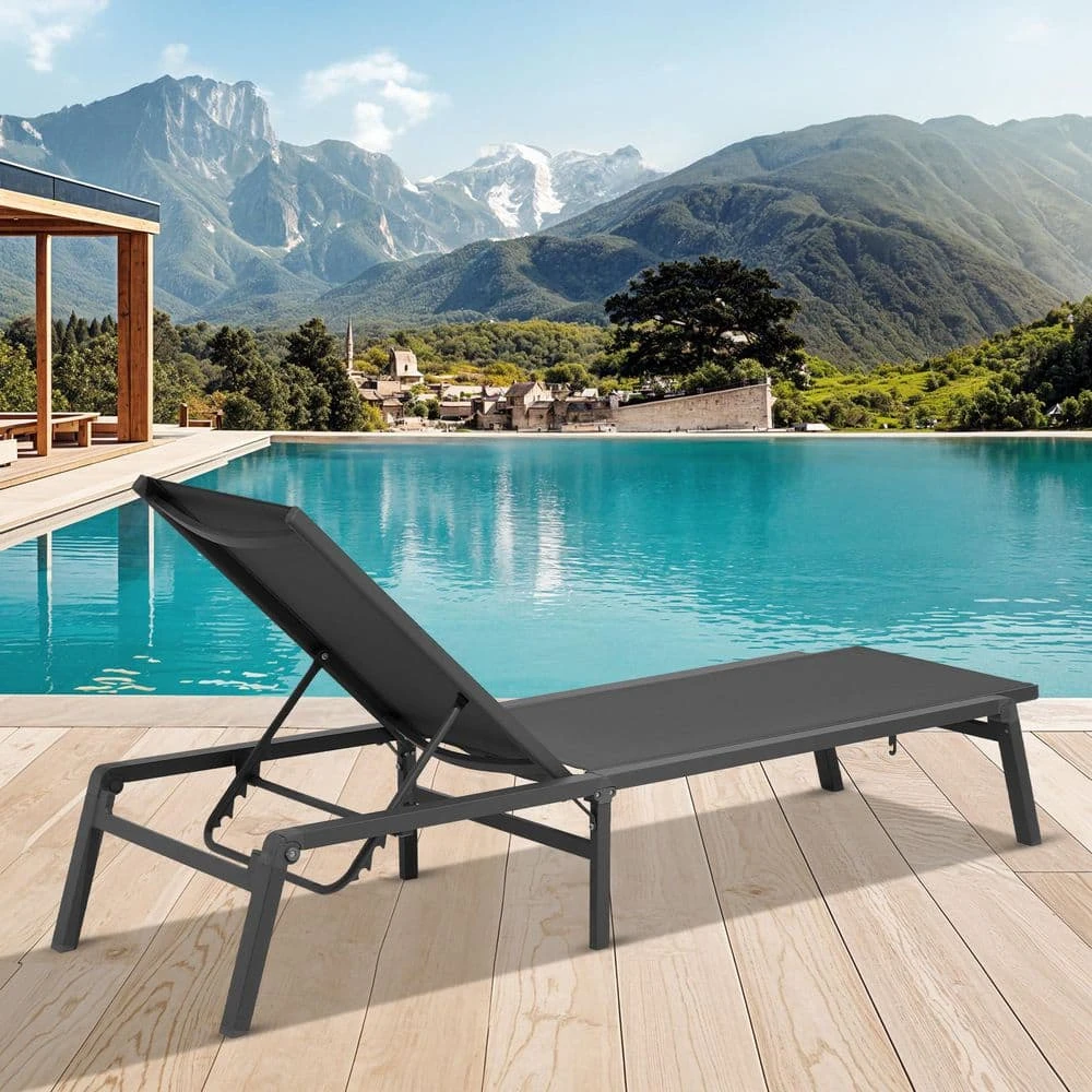 Modern Inspired Gray Metal Outdoor Chaise Lounge 1 Modern Inspired Gray Metal Outdoor Chaise Lounge