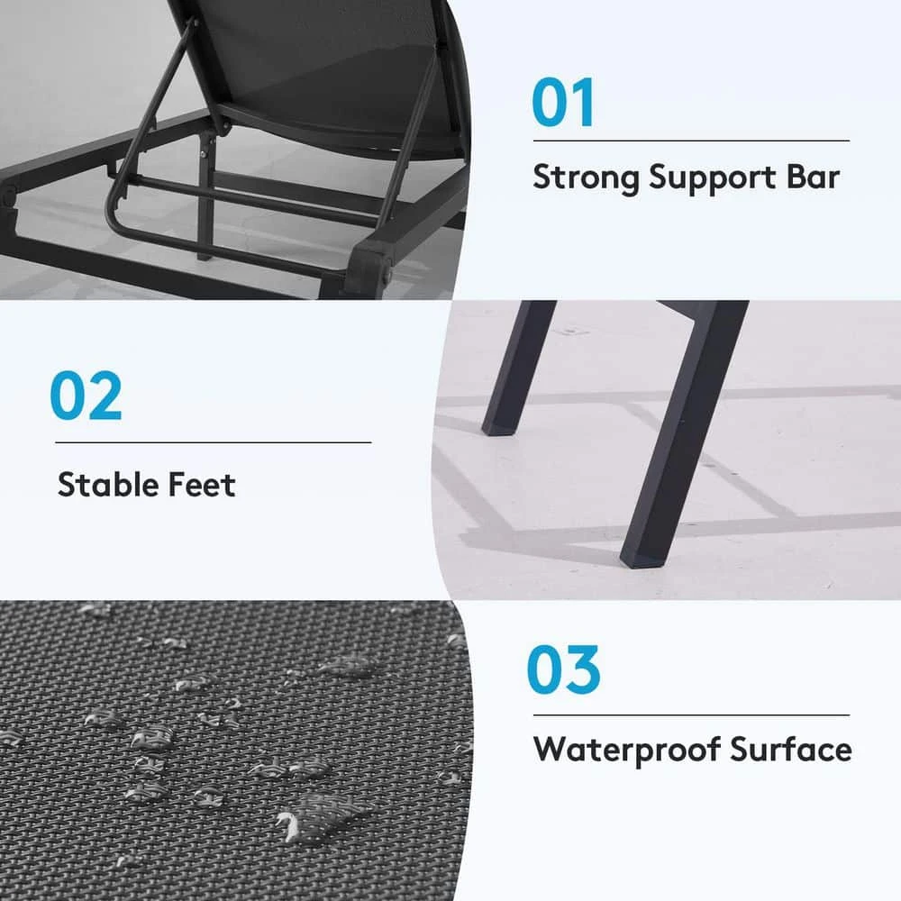 Modern Inspired Gray Metal Outdoor Chaise Lounge 2 Modern Inspired Gray Metal Outdoor Chaise Lounge - Image 2