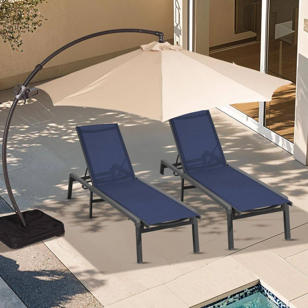 Modern Inspired Navy Metal Outdoor Chaise Lounge 7 Modern Inspired Navy Metal Outdoor Chaise Lounge - Image 7