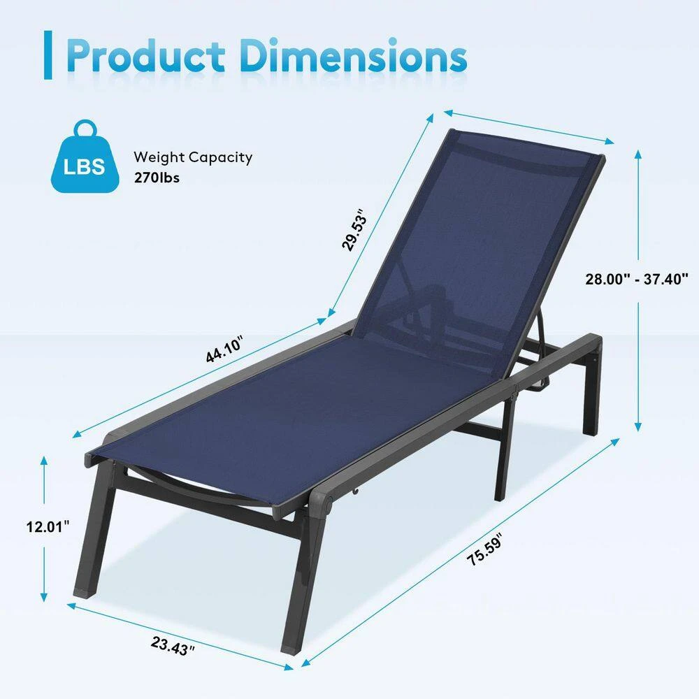Modern Inspired Navy Metal Outdoor Chaise Lounge 8 Modern Inspired Navy Metal Outdoor Chaise Lounge - Image 8