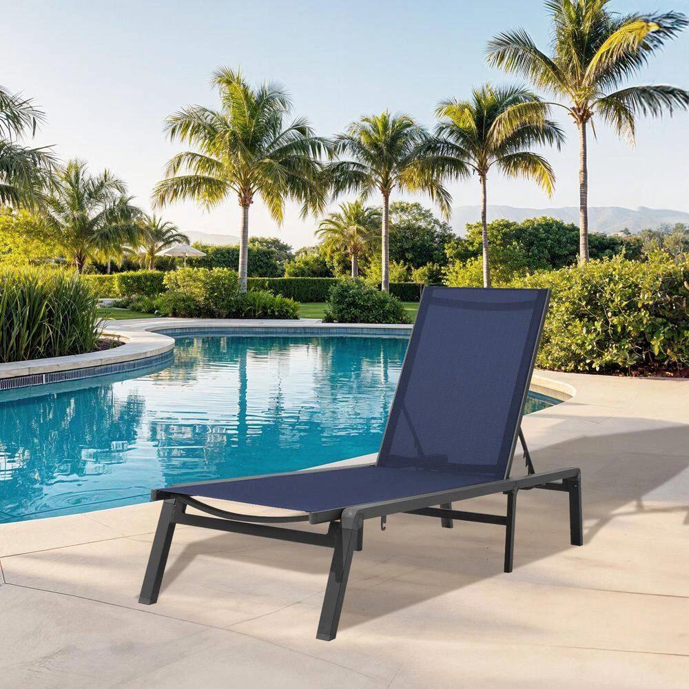 Modern Inspired Navy Metal Outdoor Chaise Lounge 6 Modern Inspired Navy Metal Outdoor Chaise Lounge - Image 6