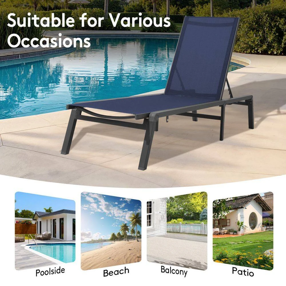 Modern Inspired Navy Metal Outdoor Chaise Lounge 11 Modern Inspired Navy Metal Outdoor Chaise Lounge - Image 11