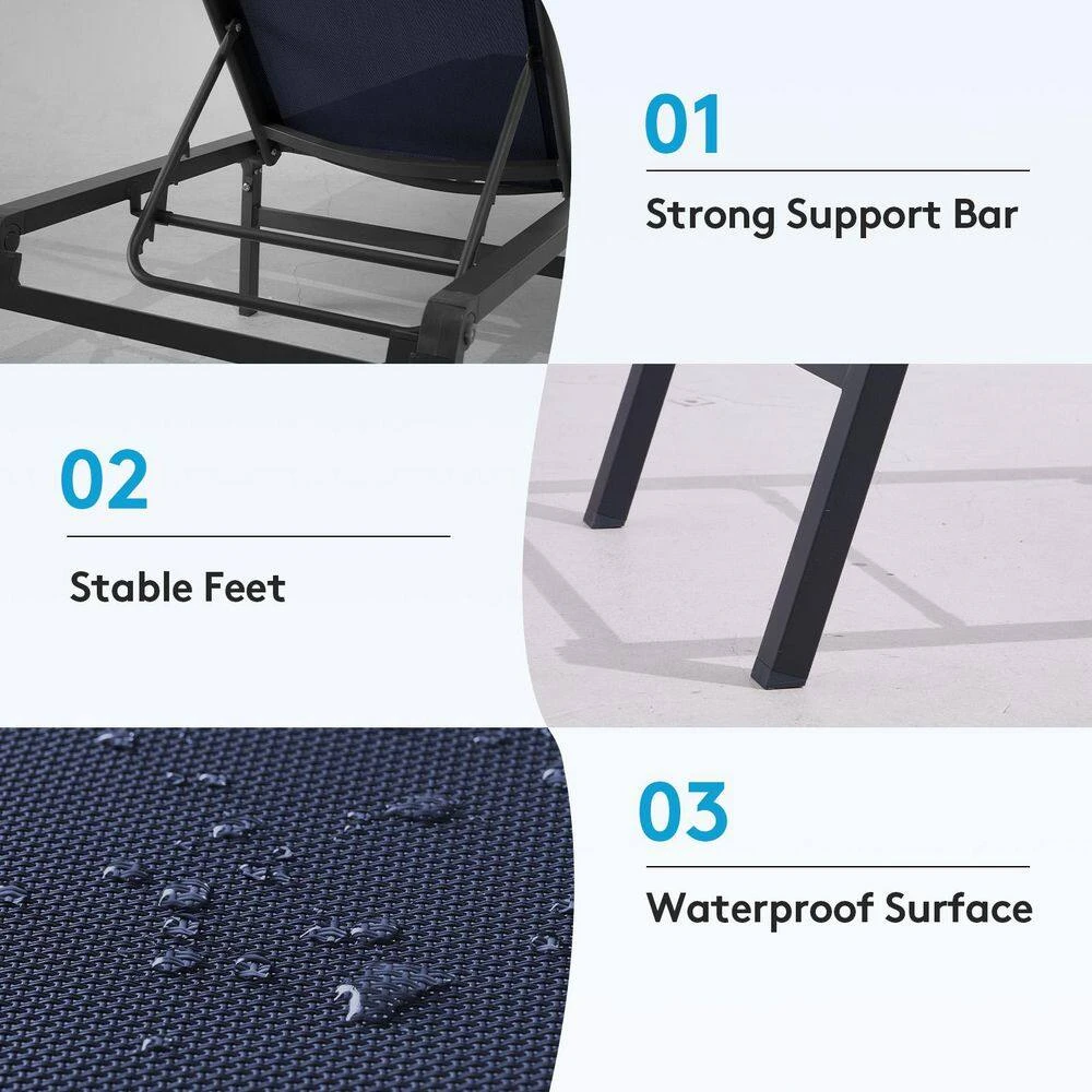 Modern Inspired Navy Metal Outdoor Chaise Lounge 2 Modern Inspired Navy Metal Outdoor Chaise Lounge - Image 2