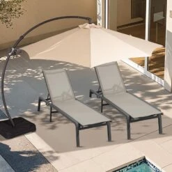Modern Inspired Beige Metal Outdoor Chaise Lounge Set Of 2 -More Furniture Store jearey outdoor chaise lounges aflc2 beige 1f 1000