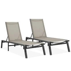 Modern Inspired Beige Metal Outdoor Chaise Lounge Set Of 2 -More Furniture Store jearey outdoor chaise lounges aflc2 beige c3 1000