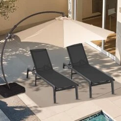 Modern Inspired Black Metal Outdoor Chaise Lounge Set Of 2 -More Furniture Store jearey outdoor chaise lounges aflc2 black 1f 1000