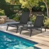 Modern Inspired Black Metal Outdoor Chaise Lounge Set Of 2