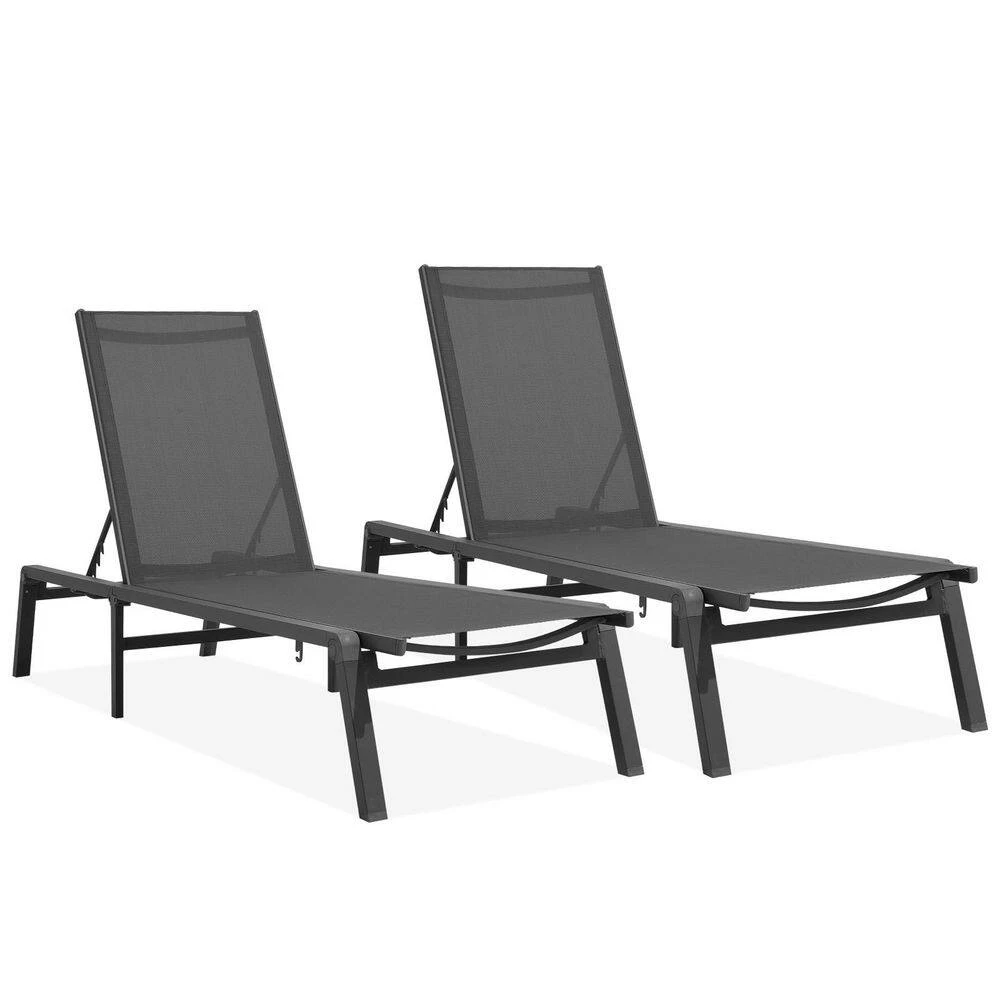 Modern Inspired Gray Metal Outdoor Chaise Lounge Set Of 2 5 Modern Inspired Gray Metal Outdoor Chaise Lounge Set Of 2 - Image 5