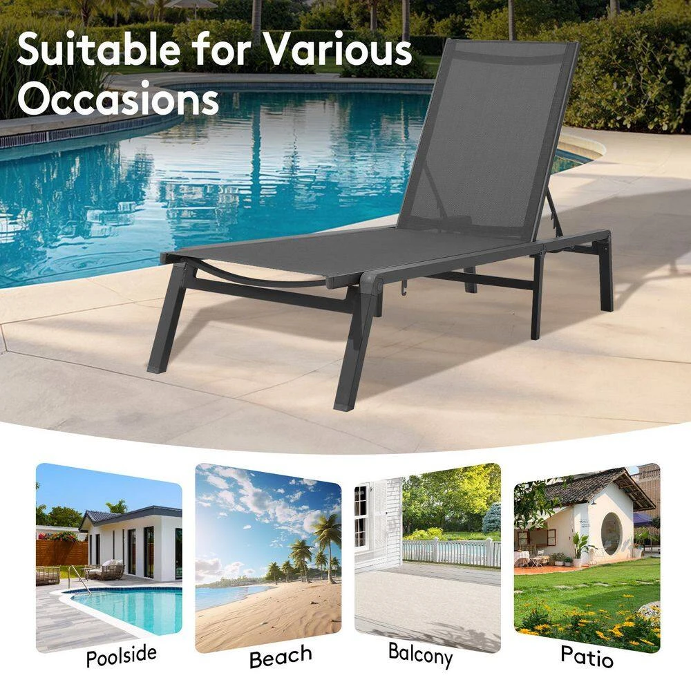 Modern Inspired Gray Metal Outdoor Chaise Lounge Set Of 2 11 Modern Inspired Gray Metal Outdoor Chaise Lounge Set Of 2 - Image 11