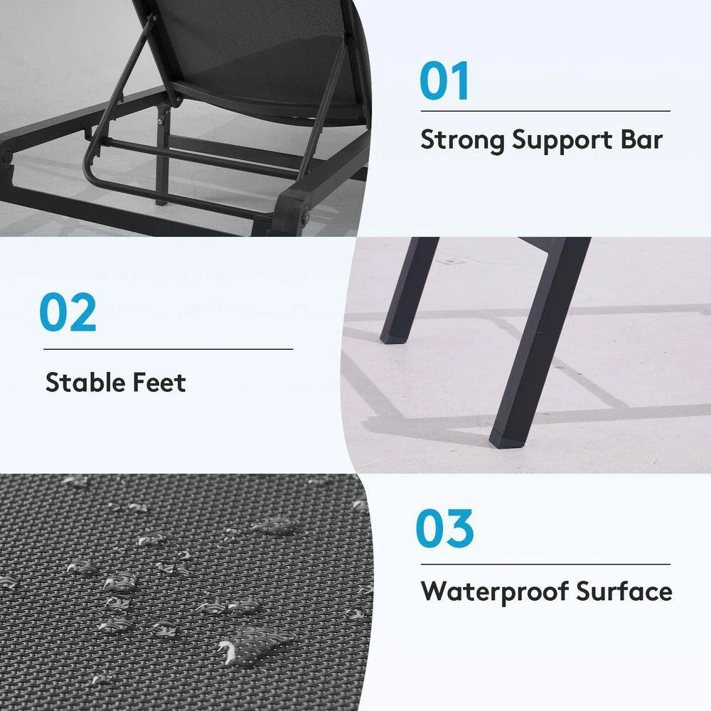 Modern Inspired Gray Metal Outdoor Chaise Lounge Set Of 2 2 Modern Inspired Gray Metal Outdoor Chaise Lounge Set Of 2 - Image 2