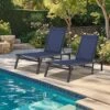 Modern Inspired Navy Metal Outdoor Chaise Lounge Set Of 2