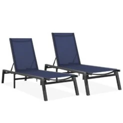 Modern Inspired Navy Metal Outdoor Chaise Lounge Set Of 2 -More Furniture Store jearey outdoor chaise lounges aflc2 navy c3 1000