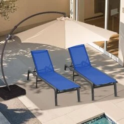Modern Inspired Teal Metal Outdoor Chaise Lounge Set Of 2 -More Furniture Store jearey outdoor chaise lounges aflc2 teal 1f 1000