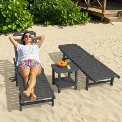 HDPE Grey 5-Level Adjustment Outdoor Lounge Chair (1-Pack) -More Furniture Store jearey outdoor chaise lounges ysdty grey 31 1000