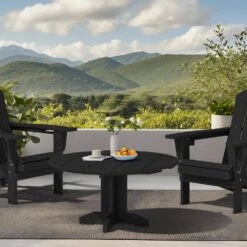 Black Round HDPE Conversation Coffee Table, Weather Resistant Outdoor Dining Table -More Furniture Store jearey outdoor coffee tables yxkfz bk 31 1000