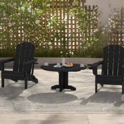 Black Round HDPE Conversation Coffee Table, Weather Resistant Outdoor Dining Table -More Furniture Store jearey outdoor coffee tables yxkfz bk 77 1000