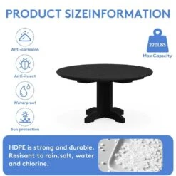 Black Round HDPE Conversation Coffee Table, Weather Resistant Outdoor Dining Table -More Furniture Store jearey outdoor coffee tables yxkfz bk fa 1000