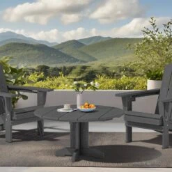 Gray Round HDPE Conversation Coffee Table, Weather Resistant Outdoor Dining Table -More Furniture Store jearey outdoor coffee tables yxkfz gr 31 1000