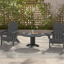 Gray Round HDPE Conversation Coffee Table, Weather Resistant Outdoor Dining Table -More Furniture Store jearey outdoor coffee tables yxkfz gr 77 1000