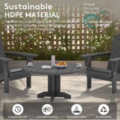 Gray Round HDPE Conversation Coffee Table, Weather Resistant Outdoor Dining Table -More Furniture Store jearey outdoor coffee tables yxkfz gr c3 1000