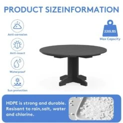 Gray Round HDPE Conversation Coffee Table, Weather Resistant Outdoor Dining Table -More Furniture Store jearey outdoor coffee tables yxkfz gr fa 1000