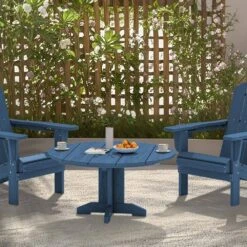 Navy Blue Round HDPE Conversation Coffee Table, Weather Resistant Outdoor Dining Table -More Furniture Store jearey outdoor coffee tables yxkfz na 31 1000