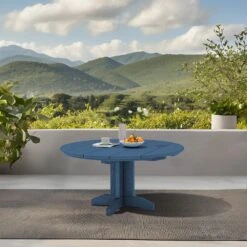 Navy Blue Round HDPE Conversation Coffee Table, Weather Resistant Outdoor Dining Table