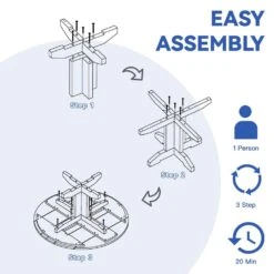 Navy Blue Round HDPE Conversation Coffee Table, Weather Resistant Outdoor Dining Table -More Furniture Store jearey outdoor coffee tables yxkfz na 76 1000