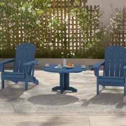 Navy Blue Round HDPE Conversation Coffee Table, Weather Resistant Outdoor Dining Table -More Furniture Store jearey outdoor coffee tables yxkfz na 77 1000