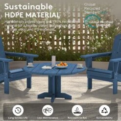 Navy Blue Round HDPE Conversation Coffee Table, Weather Resistant Outdoor Dining Table -More Furniture Store jearey outdoor coffee tables yxkfz na c3 1000