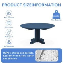 Navy Blue Round HDPE Conversation Coffee Table, Weather Resistant Outdoor Dining Table -More Furniture Store jearey outdoor coffee tables yxkfz na fa 1000