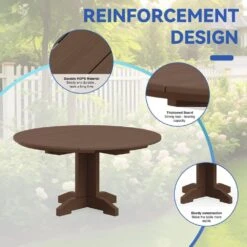 Brown Round HDPE Conversation Coffee Table, Weather Resistant Outdoor Dining Table -More Furniture Store jearey outdoor coffee tables yxkfz zm 4f 1000