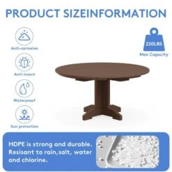 Brown Round HDPE Conversation Coffee Table, Weather Resistant Outdoor Dining Table -More Furniture Store jearey outdoor coffee tables yxkfz zm fa 1000