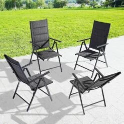 Orlando Black Aluminum Outdoor Stackable Adjustable High Backrest Dining Armchair With Cushion (Set Of 2) -More Furniture Store jearey outdoor dining chairs ald7dy black 31 1000