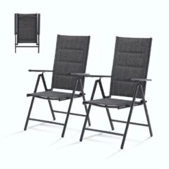 Orlando Black Aluminum Outdoor Stackable Adjustable High Backrest Dining Armchair With Cushion (Set Of 2) -More Furniture Store jearey outdoor dining chairs ald7dy black 44 1000