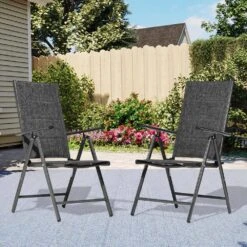 Orlando Black Aluminum Outdoor Stackable Adjustable High Backrest Dining Armchair With Cushion (Set Of 2)