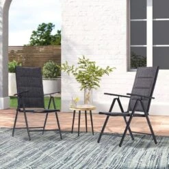 Orlando Black Aluminum Outdoor Stackable Adjustable High Backrest Dining Armchair With Cushion (Set Of 2) -More Furniture Store jearey outdoor dining chairs ald7dy black 66 1000